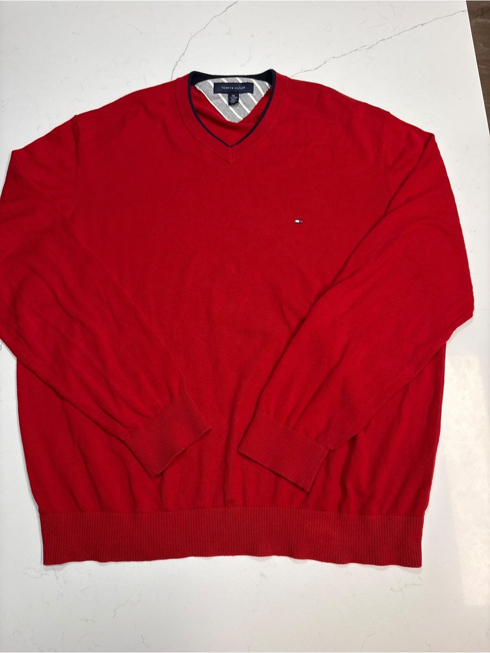 Tommy Hilfiger V-Neck 100% Cotton Sweater Red Mens Size XXL